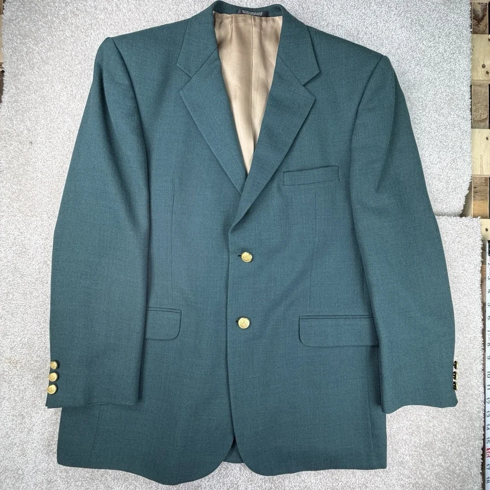 Stafford Blazer Mens 42 Regular Green Wool Gold Buttons Two‎ Button Sport Coat